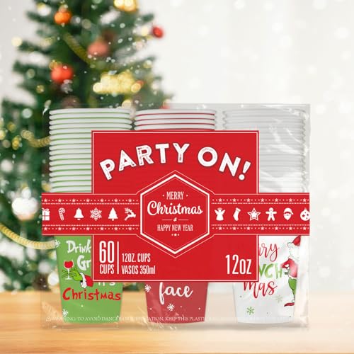 Arsemica 60 Pack Christmas Cups, Funny Christmas Party Supplies, 12 oz Holiday Disposable Coffee Paper Cups, Novelty Xmas ...