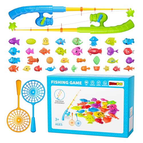 Magnetic Fishing Pool Toys Game for Kids Toddlers, Water Table Bathtub Toy with Pole Rod Net Plastic Floating Fish, Water ...