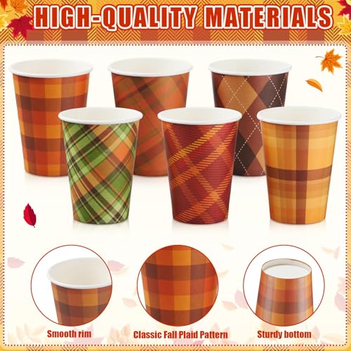 LemonRoad 60 Pcs Fall Disposable Coffee Cups Thanksgiving Checkered Paper Drinking Cups for Hot and Cold Beverage Thanksgi...