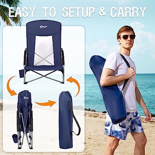 PORTAL Beach Chairs for Adults Camping Low Lightweight Portable Chair with Cup Holder Mesh Back Carry Bag for Outdoor Sand...