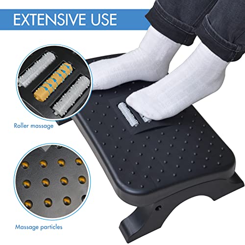 Scalebeard Under Desk Footrest, Ergonomic Foot Stool with Massage Rollers Max-Load 120Lbs Desk Leg Rest Pain Relief for Ho...