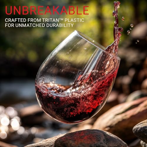 Bravario Unbreakable Stemless Plastic Wine Glasses | Reusable | Shatterproof 100% Tritan Plastic | Dishwasher-Safe | BPA-f...