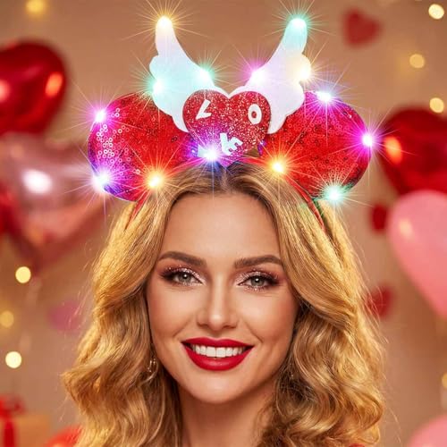 BARTOSI Valentine's Day Headband Light Up Love Heart Headbands LED Hair Accessories for Women and Girls