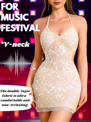 ShawGobow Sequin Dress for Women,Glitter Sparkly Backless Bodycon Mini Dresses,Sexy Concert Outfits Prom Homecoming