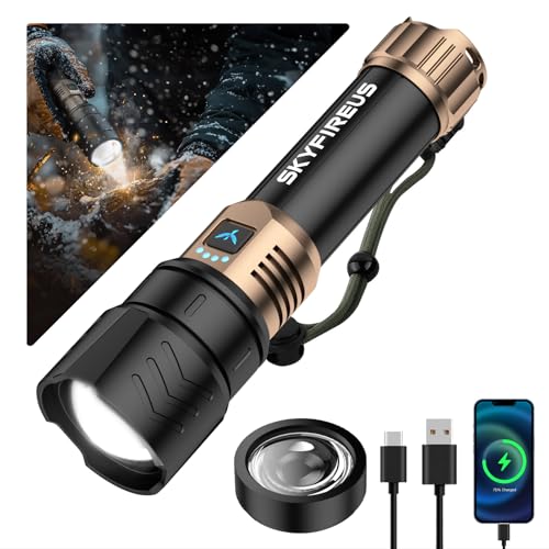 SKYFIRE LED Flashlights High Lumens with Ignition Lens,2000lm Super Bright Rechargeable Flashlight, Zoomable,Four Modes,Wa...