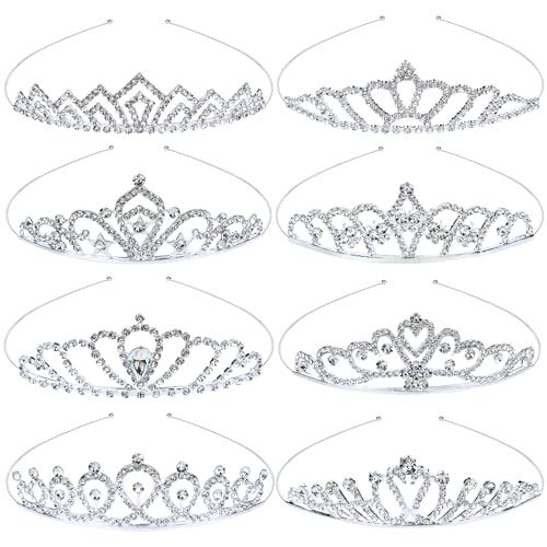 inSowni 8 Pieces Decorative Princess Dazzling Rhinestone Silver Metal Tiara Crown Headbands Wedding Birthday Party Prom He...