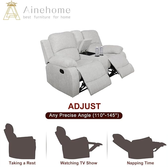 A Ainehome Living Room Furniture Set Leather Recliner Sofa Set Loveseat Chair Furniture Sofa Set for Living Room/Small Space/Rv/House/Office/Theater Seating (A-Grey White Microfiber, Loveseat)