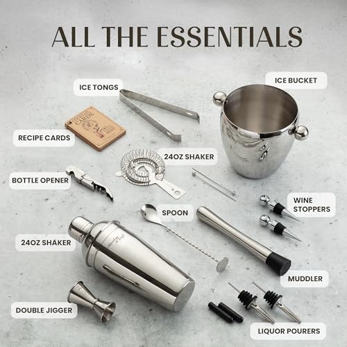 Mixology & Craft 16-Piece Cocktail Shaker Set - Bartender Kit & Home Bar Accessories, Stainless Steel Barware with Ice Buc...
