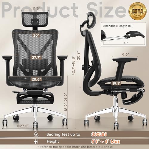 GABRYLLY Ergonomic Office Chair with Footrest, 135° Reclining Desk Chair with Adjustable Lumbar Support,3D Armrest,Headres...