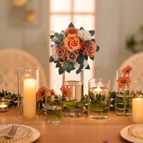 BLOSMON Terracotta Flowers for Wedding Centerpieces: 10 Pcs Artificial Rose Flower Balls Table Decorations - Fall Fake Sil...