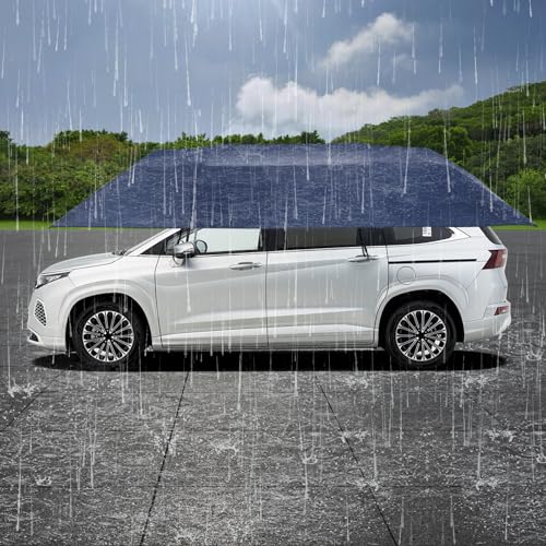 15.09x7.55ft Car Canopy Umbrella, Car Sun Shade Umbrella Cover Tent with Wind-Proof Ropes, Semi Automatic Portable Roof Te...