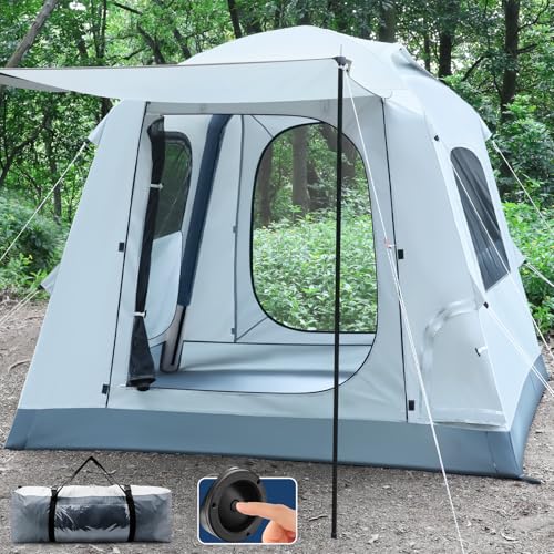 Quick Setup Tent,Automatic Inflatable Camping Tent,Easy Set up 3-4 Person Glamping Outdoor 4 Season Air Blow Up Tents, Rai...