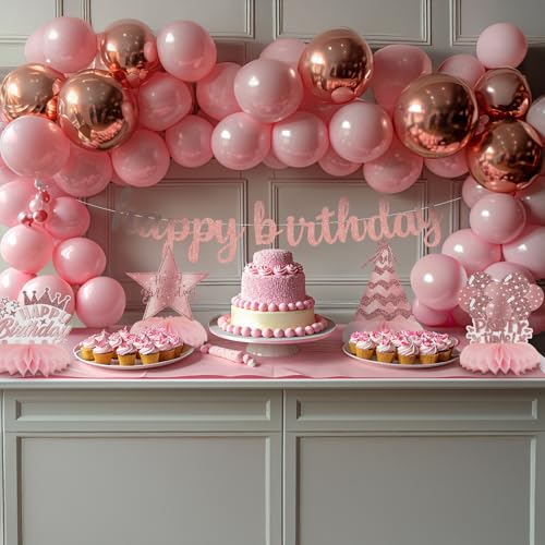Pink Rose Gold Party Decorations, 12Pcs Pink Rose Gold Honeycomb Birthday Decorations, Elegant Rose Gold Table Toppers Par...