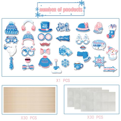 30 Pack Snowman Photo Booth Props, Winter Wonderland Snow Booth Props Winter Party Decorations