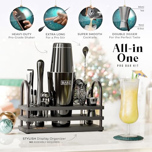 BARE BARREL® Mixology Bartender Kit Bar Set | 14-Piece Cocktail Shaker Set | Martini Barware Mixing Tools for Home Bartend...