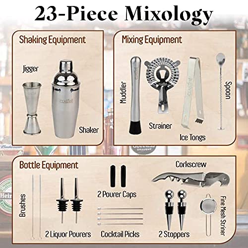 23-Piece Mixology Bar Kit Cocktail Shaker Set - Bartender Kit with Stylish Bamboo Stand - Home Bar Tools and Martini Drink...