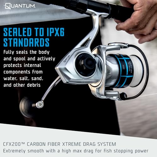 Quantum Strive Spinning Reel and Fishing Rod Combo, Graphite Composite Blank, 4+1 Bearings, Silver/Blue