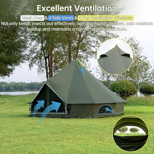 Oxford Bell Tent for Family Camping - Spacious 13.1ft /16.4ft Yurt with Stove Jack, Large Glamping Tents for 4-8 People, 4...