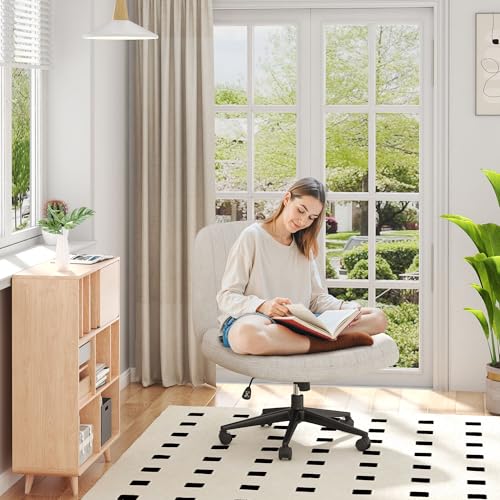 Shintenchi Criss Cross Chair,Cross Legged Office Seat with Wheels Armless Swivel Vanity Chair,Height Adjustable Wide Compu...