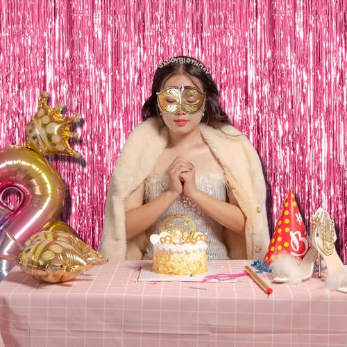 2 Pack Pink Backdrop Party Decorations Tinsel Curtain Party Backdrop Foil Fringe Birthday Decorations Photo Booth Streamer...
