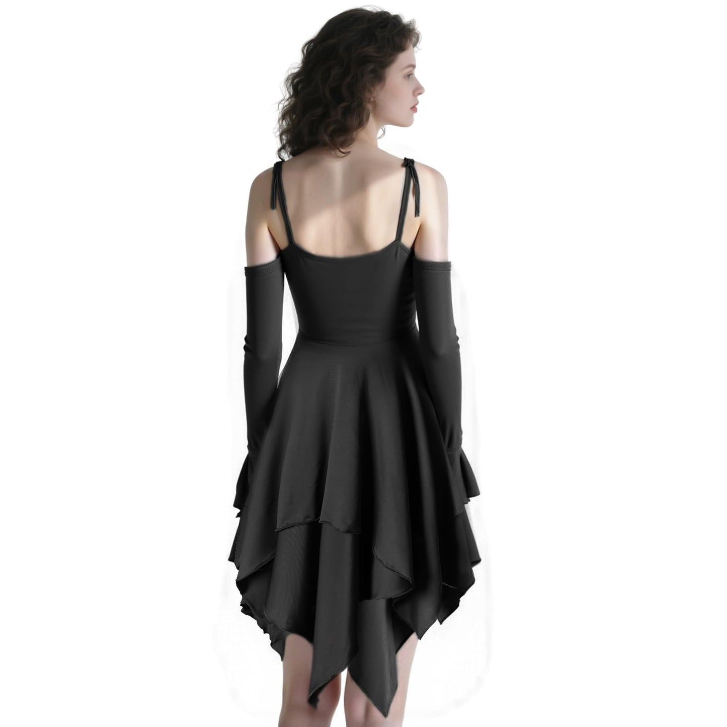 Usthirit Renaissance Fairy Dress Women's Gothic Off Shoulder Irregular Handkerchief Dress (Z3831BK,S)