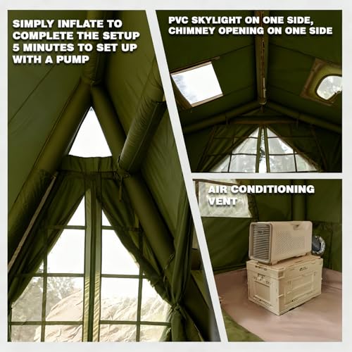SENLEETO 8/10/12 Person Large Inflatable Tents for Camping, 4 Season Blow Up Tents with Canopy/Rainfly, Luxury Inflatable ...