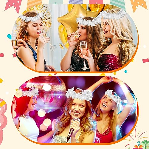 Retrowavy 24 Pcs LED Flower Crown Wreath Headband Fairy Flower Girl Headpiece Light up Hair Accessories for Wedding(White)
