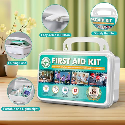 General Medi 120 Pieces Hardcase First Aid Kit - First Aid Box Includes Instant Cold Pack, Emergency Blanket for Travel, H...