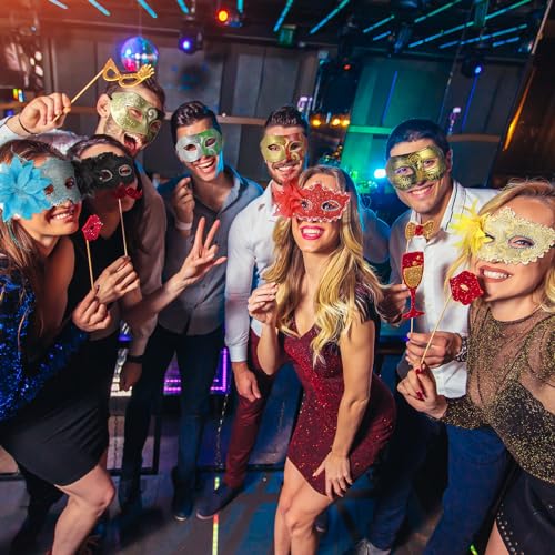 Sratte Mardi Gras Couple Masquerade Mask with Feather Flower Unisex Half Face Mask for Mardi Gras Valentine Venetian Party