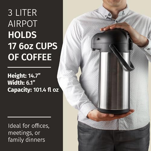 Coffee Carafe Airpot & Cleaning Brush - 101oz / 3L Airpot 12 Hours Hot Water Dispenser or 36 Hours Cold Drink Dispenser wi...