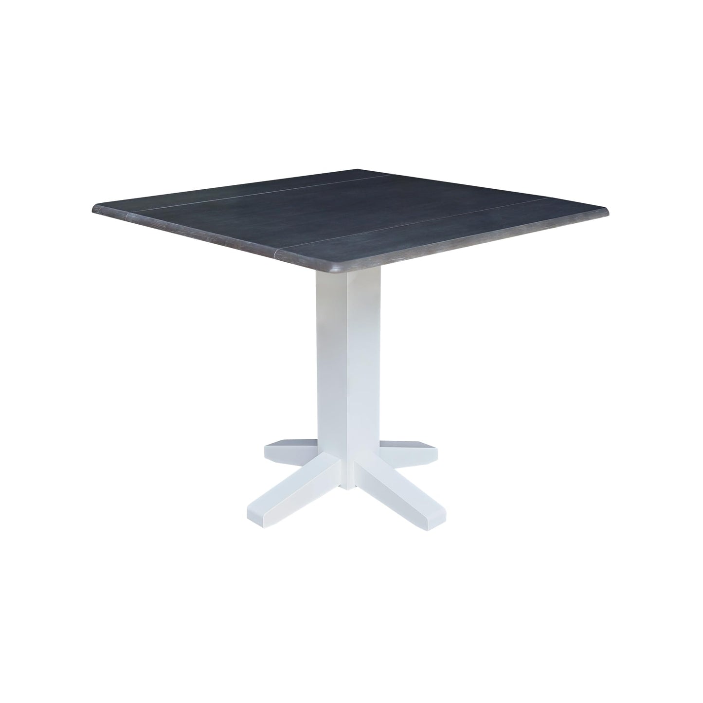 Solid Wood 36" Square Dual Drop Leaf Dining Table, White/Heather Gray