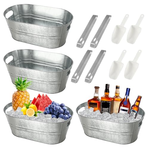 12 Pcs Galvanized Tub Ice Buckets 3 Gallon Metal Champagne Drink Bucket with Handles Large Beverage Tubs Wine Beer Storage...