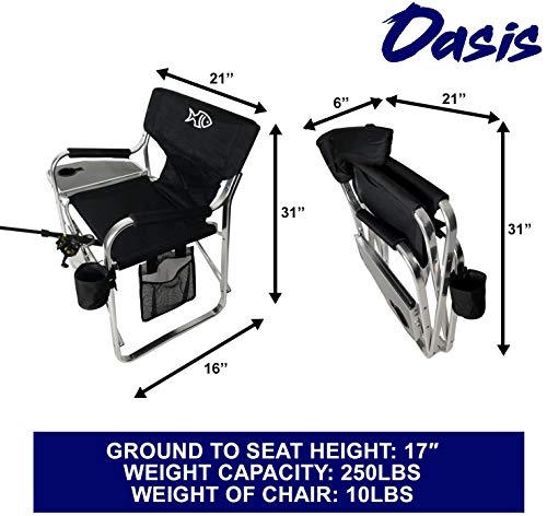 Tuscany Pro Oasis Premium Director Fishing Chair with Rod Holder - Folding Aluminum Chair