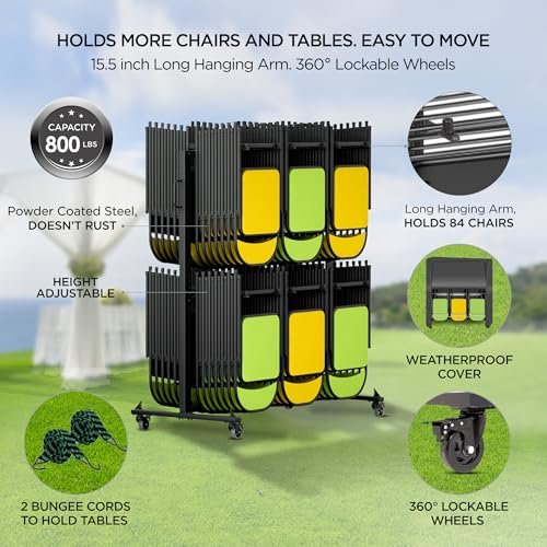 boldworks Folding Chair Rack Folding Chair Cart Folding Chair Storage Dolly with Wheels and Holder for 84 Chairs or 12 Tab...