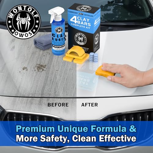 Wontolf Car Clay Bars Auto Detailing and Clay Luber Synthetic Lubricant Kit, Premium Grade 4 Clay Bars, Clay bar Lubricant...
