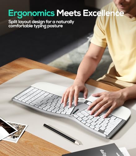 Nulea RT07B Wireless Ergonomic Keyboard - Split Keyboard, Wrist Rest, Natural Typing, Bluetooth and USB Connectivity, USB-...