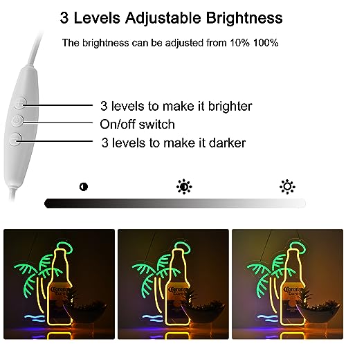 Beer Palm Tree Coro Bottle Neon Sign Dimmable LED Bar Neon Light for Wall Décor Neon Art signs with USB Plug for Pub Store...