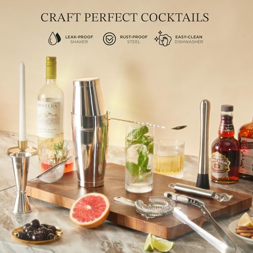 KITESSENSU Boston Shaker Set Mixology Bartender Kit | Premium Cocktail Shaker Kit with Stand Professional Home Bar Tools A...