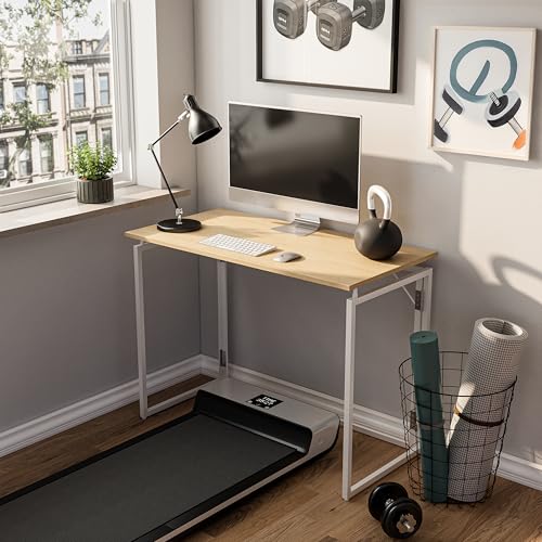 alawooder Folding Desk - 31.5" Wood Top Foldable Desk for Small Spaces | No Assembly Required Compact Desk for Home Offic...