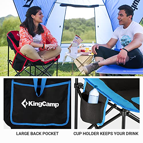 KingCamp Oversized Saucer Round Camping Chair Portable Padded Outdoor Folding Chair for Adult with Cup Holder Back Pocket ...