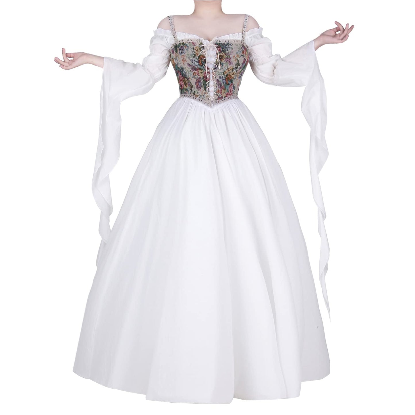 Vibsion Medieval Renaissance Dress Renaissance Faire Costume for Women Victorian Gothic Witch Wedding Dresses S/M