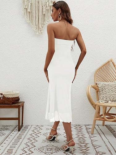 SOLY HUX Women's Strapless Midi Dress Tube Top Off Shoulder Sleeveless Fitted Cocktail Club Party Formal Long Dresses