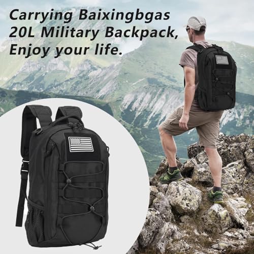 BAIXINGBAGS 20L Mini Small tactical backpack for men, MOLLE System Daypack black gym hunting backpack Comfortable for Hiki...