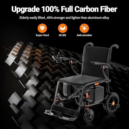 28lbs Ultralight Foldable 100% Carbon Fiber Electric Wheelchairs for Adults, FreeWink Bluetooth Control 28 Miles Long Rang...