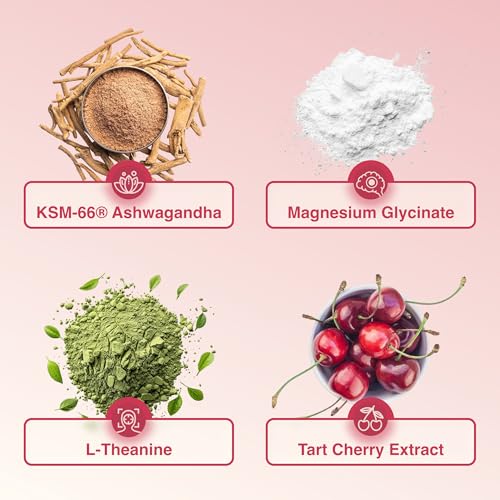 Balanced Botanicals Calm and Ready Powder Drink Mix, with Magnesium Glycinate, Ashwagandha KSM 66, L Theanine, and Tart Ch...