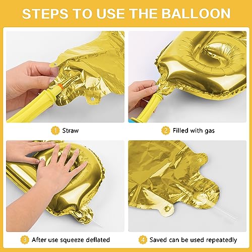 Gold Happy Birthday Balloons Banner 16 Inch Mylar Foil Letters, Inflatable Party Decor and Birthday Decorations for Women,...