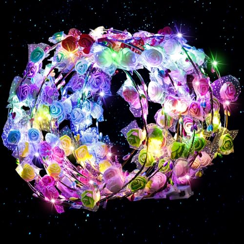 LovesTown 24PCS LED Flower Crowns Headbands Christmas Party, Light Up Flower Crowns For Women, Glow in the Dark Party Supp...