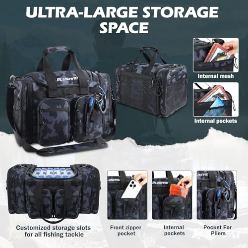 PLUSINNO Tackle Bag - Expandable Fishing Bag for Saltwater & Freshwater - Water Resistant Fishing Gear Shoulder Bag For Me...