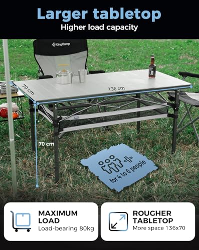 KingCamp Folding Camping Table, Portable Camp Table Foldable Aluminum Roll Up Seamless Desktop with Storage and Tall Legs ...