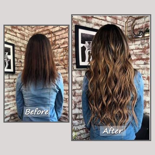 Savasana Clip in Hair Extensions Real Human Hair Straight 7 Pcs Balayage Clip in Hair Extensions Double Weft Thick Chocolate Brown to Caramel Blonde 18 Inch 120g